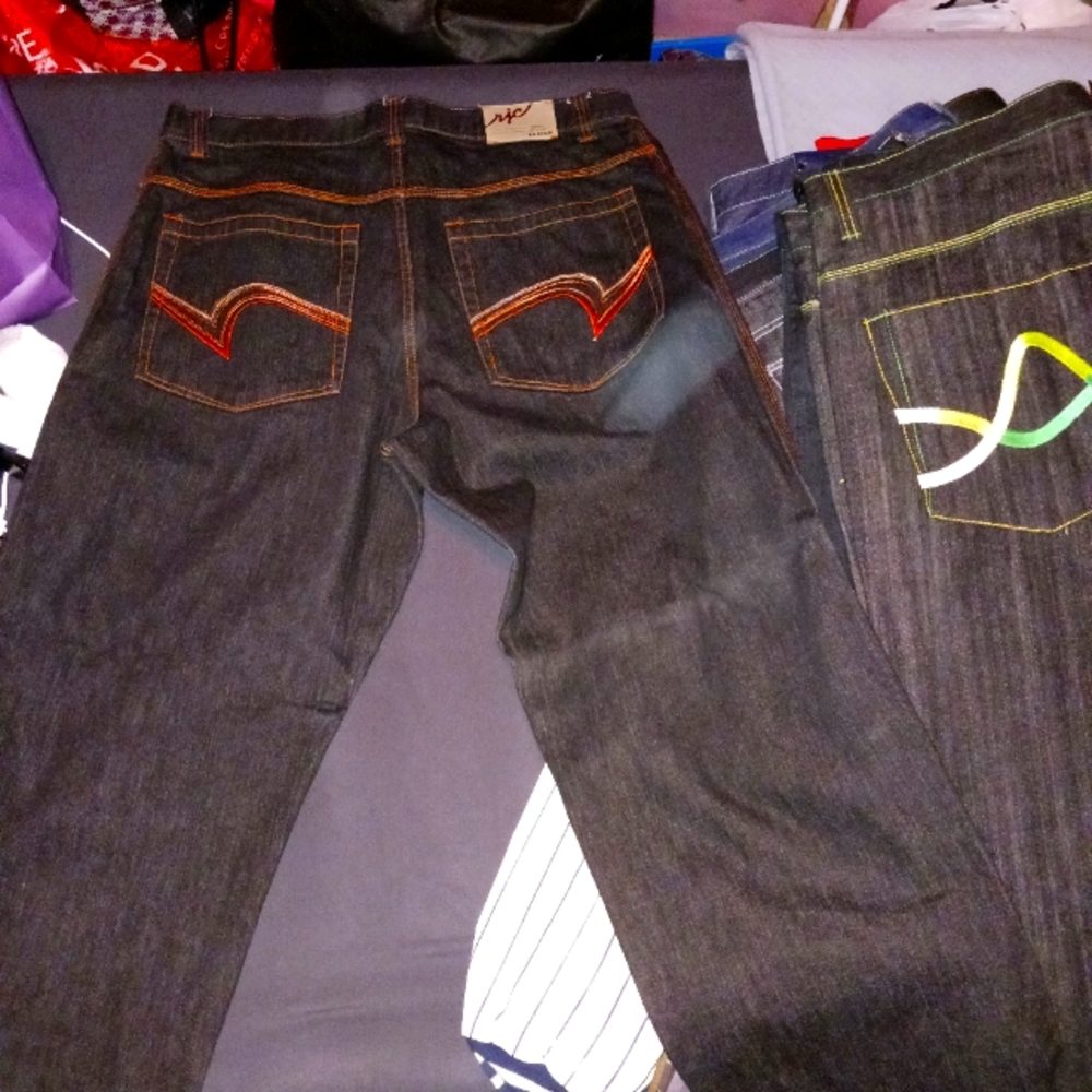 Black jeans with orange accent